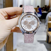  Shop Authentic Michael Kors Multifunction Silver Dial Pink Leather Strap Watch For Women - MK7206 - Luxxuri