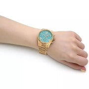  Shop Authentic Michael Kors Lexington Chronograph Blue Dial Gold Steel Strap Watch For Women - MK7216 - Luxxuri