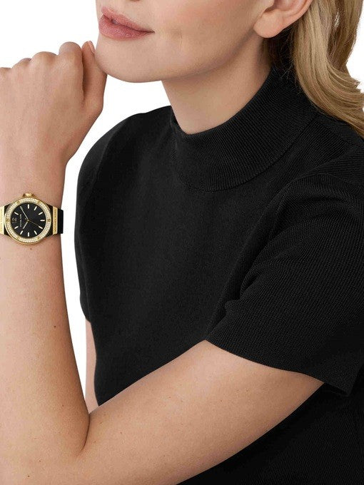  Shop Authentic Michael Kors Mini Lennox Quartz Black Dial Black Silicone Strap Watch For Women - MK7281 - Luxxuri