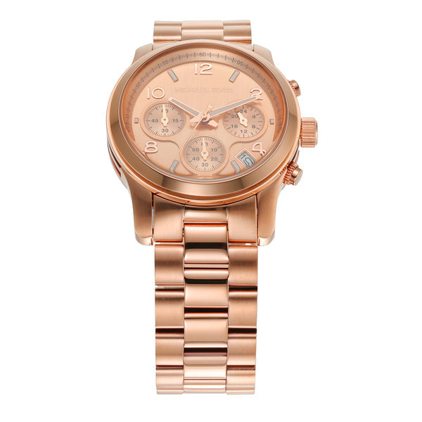  Shop Authentic Michael Kors Runway Chronograph Rose Gold Dial Rose Gold Steel Strap Watch For Women - MK7324 - Luxxuri