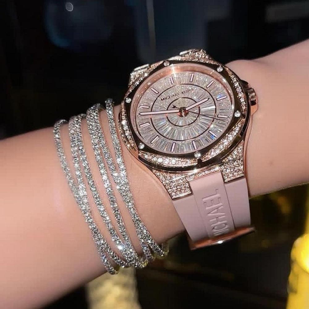  Shop Authentic Michael Kors Lennox Three-Hand Analog White Dial Pink Silicone Strap Watch For Women - MK7334 - Luxxuri