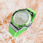  Shop Authentic Michael Kors Everest Three Hand Crystals Silver Dial Green Silicone Strap Watch For Women - MK7360 - Luxxuri