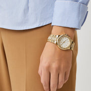  Shop Authentic Michael Kors Lenox Three Hand Silver Dial Gold Steel Strap Watch For Women - MK7361 - Luxxuri