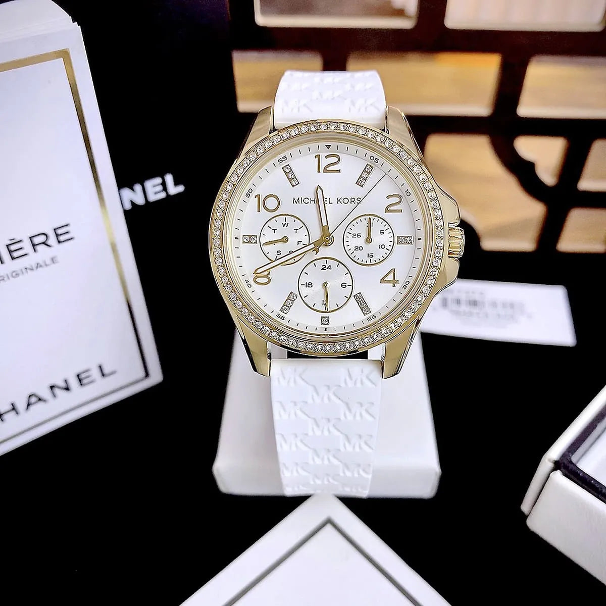  Shop Authentic Michael Kors Mini Pilot Quartz Silver Dial White Silicone Strap Watch For Women - MK7372 - Luxxuri