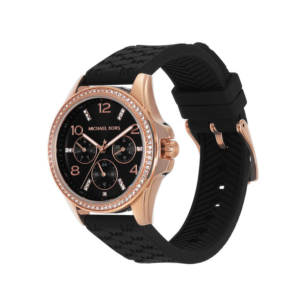  Shop Authentic Michael Kors Mini Pilot Black Dial Black Silicone Strap Watch For Women - MK7373 - Luxxuri