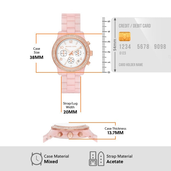  Shop Authentic Michael Kors Runway Chronograph White Dial Pink Steel Strap Watch for Women - MK7424 - Luxxuri