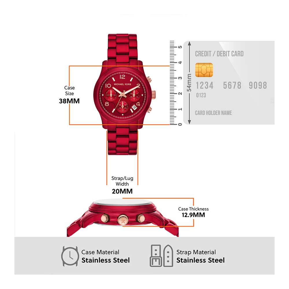  Shop Authentic Michael Kors Runway Analog Chronograph Red Dial Red Steel Strap Watch for Women - MK7436 - Luxxuri