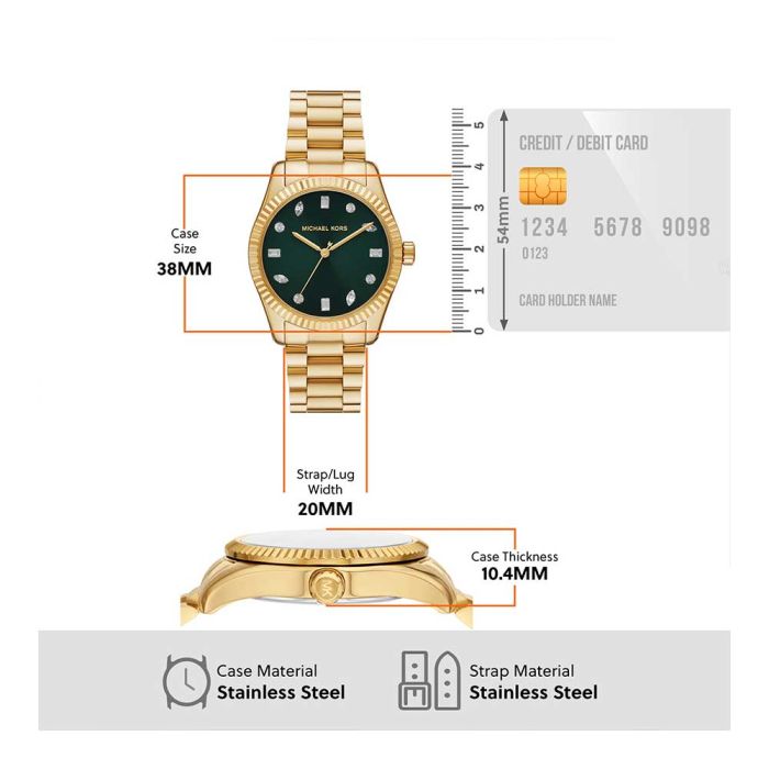  Shop Authentic Michael Kors Lexington Three Hand Green Dial Gold Steel Strap Watch For Women - MK7449 - Luxxuri