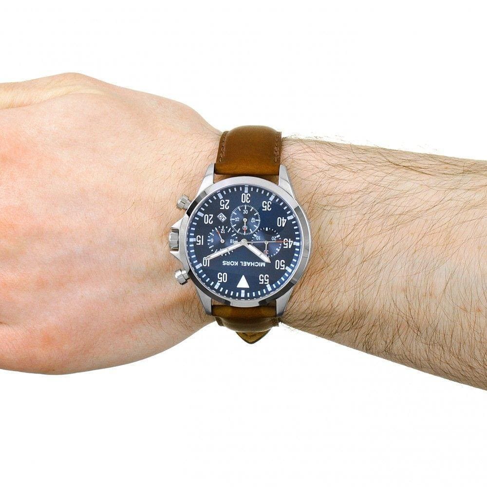  Shop Authentic Michael Kors Gage Chronograph Blue Dial Brown Leather Strap Watch For Men - MK8362 - Luxxuri
