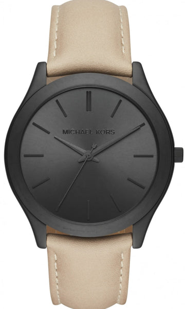  Shop Authentic Michael Kors Slim Runway Black Dial Beige Leather Strap Watch For Men - MK8510 - Luxxuri