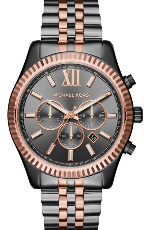  Shop Authentic Michael Kors Lexington Chronograph Black Dial Two Tone Steel Strap Watch for Men - MK8561 - Luxxuri