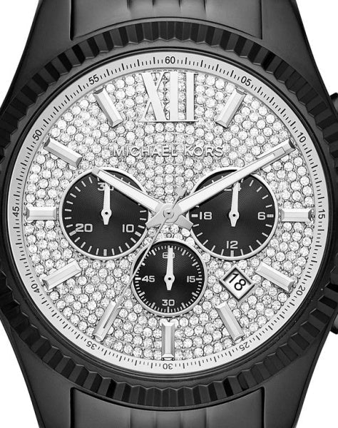  Shop Authentic Michael Kors Lexington Chronograph Crystals Silver Dial Black Steel Strap Watch for Men - MK8605 - Luxxuri
