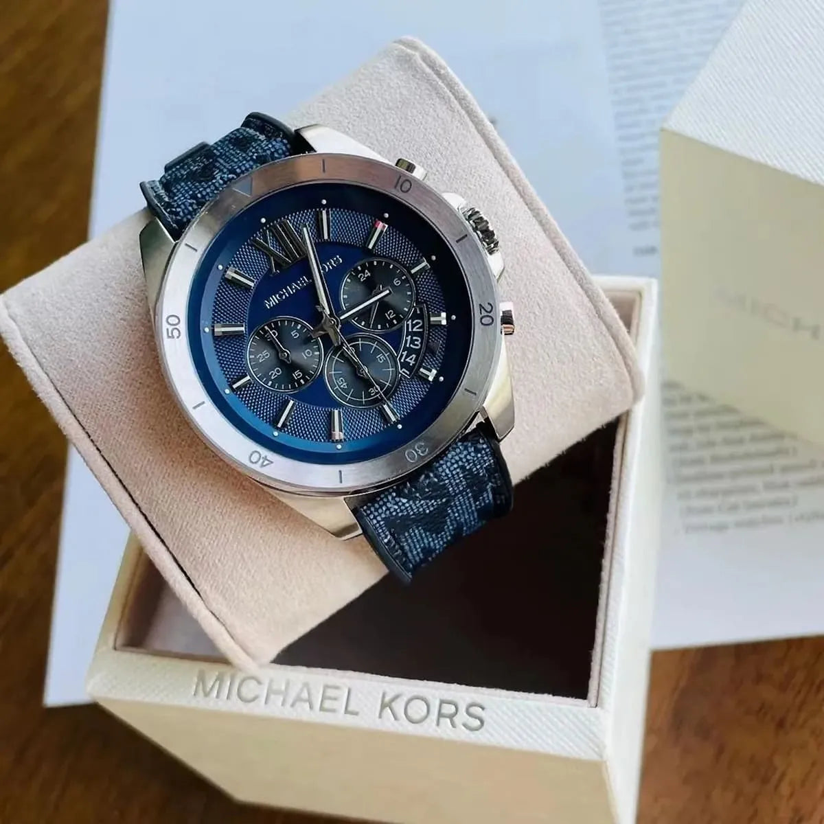  Shop Authentic Michael Kors Brecken Chronograph Blue Dial Blue Rubber Strap Watch For Men - MK8923 - Luxxuri