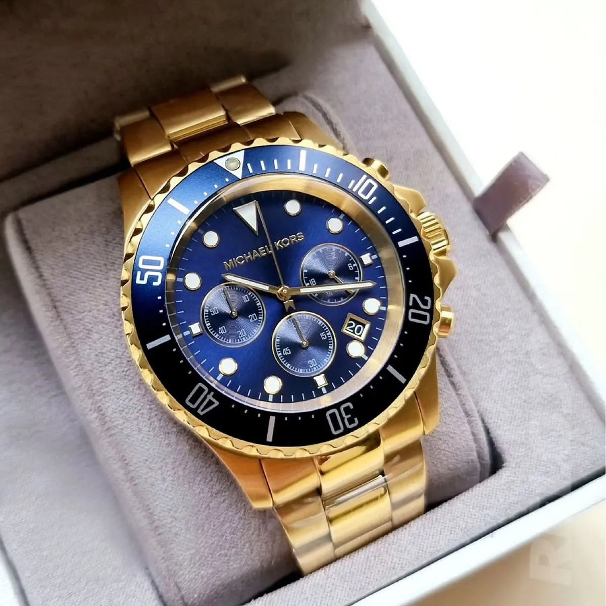  Shop Authentic Michael Kors Everest Chronograph Blue Dial Two Tone Steel Strap Watch For Men - MK8978 - Luxxuri
