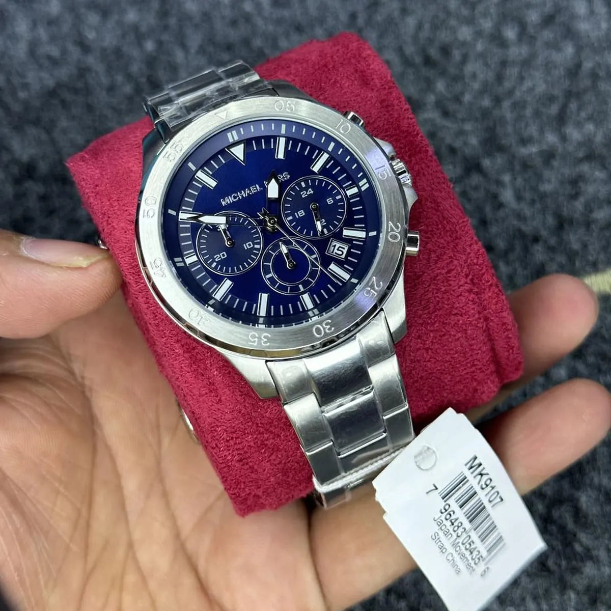  Shop Authentic Michael Kors Grayson Chronograph Blue Dial Silver Steel Strap Watch For Men - MK9107 - Luxxuri