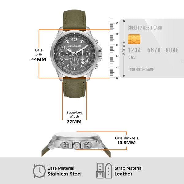  Shop Authentic Michael Kors Pilot Chronograph Grey Dial Grey Leather Strap Watch for Men - MK9129 - Luxxuri