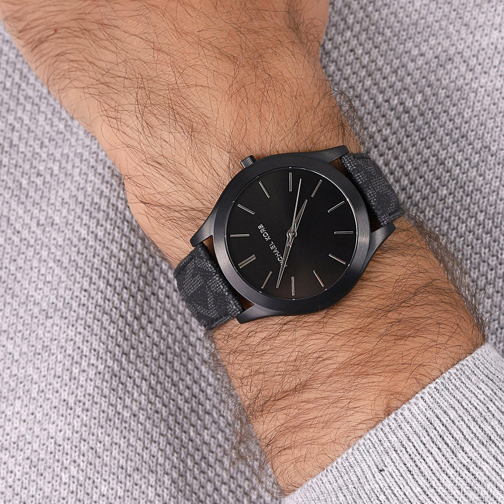  Shop Authentic Michael Kors Slim Runway Black Dial Black Leather Strap Watch For Men - MK8908 - Luxxuri