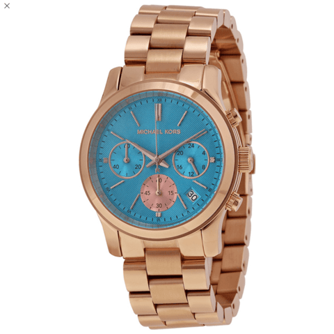  Shop Authentic Michael Kors Runway Chronograph Turquoise Dial Rose Gold Steel Strap Watch For Women - MK6164 - Luxxuri
