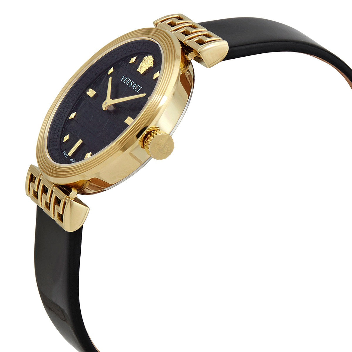  Shop Authentic Versace Greca Meander Black Dial Black Leather Strap Watch for Women - VELW00420 - Luxxuri