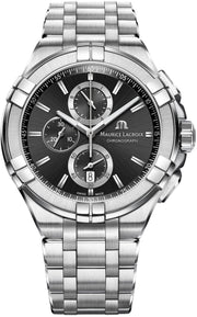  Shop Authentic Maurice Lacroix Aikon Chronograph Black Dial Silver Steel Strap Watch for Men - AI1018-SS002-330-1 - Luxxuri