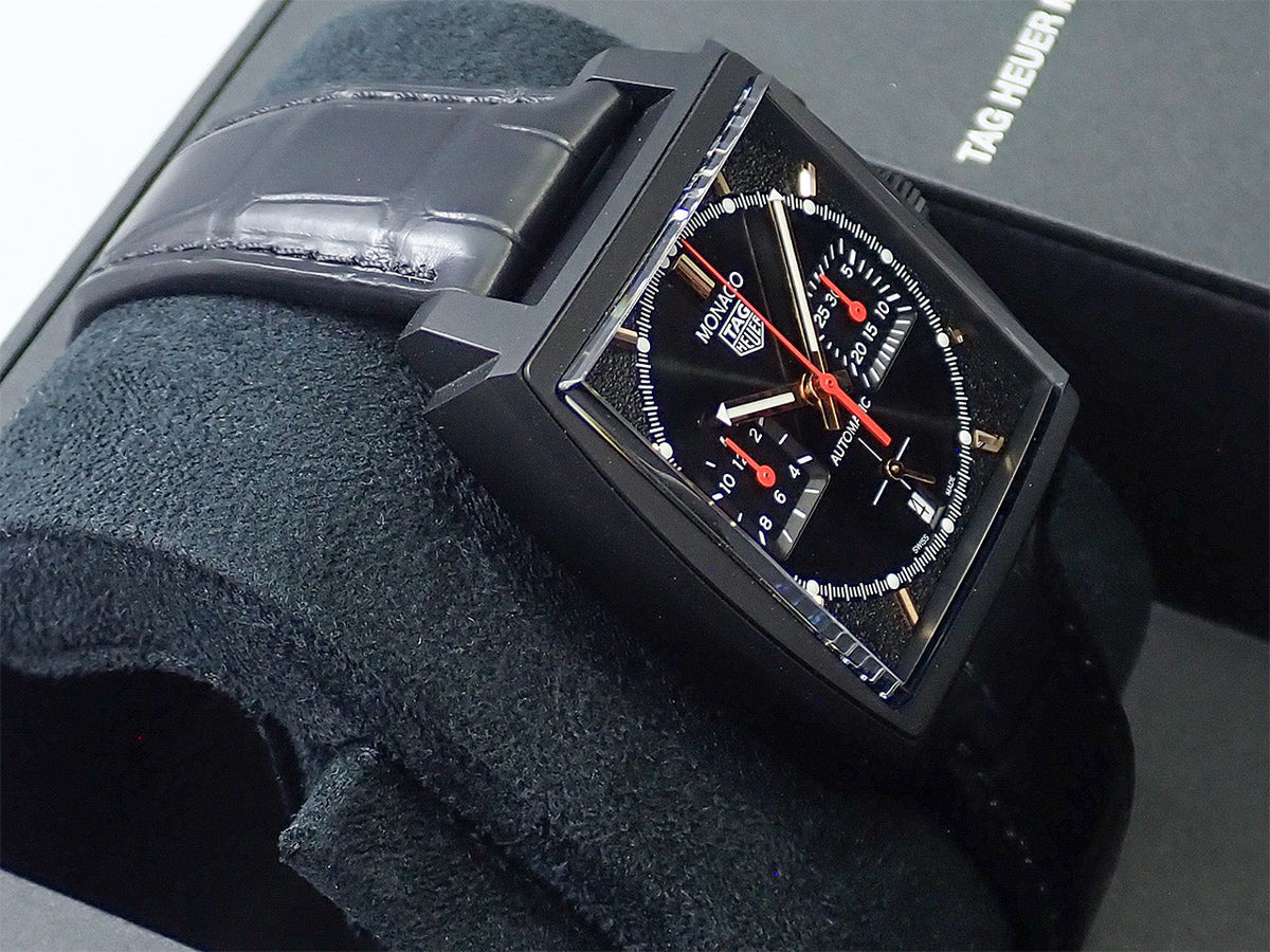  Shop Authentic Tag Heuer Monaco Automatic Chronograph Black Dial Black Leather Strap Watch for Men - CBL2180.FC6497 - Luxxuri