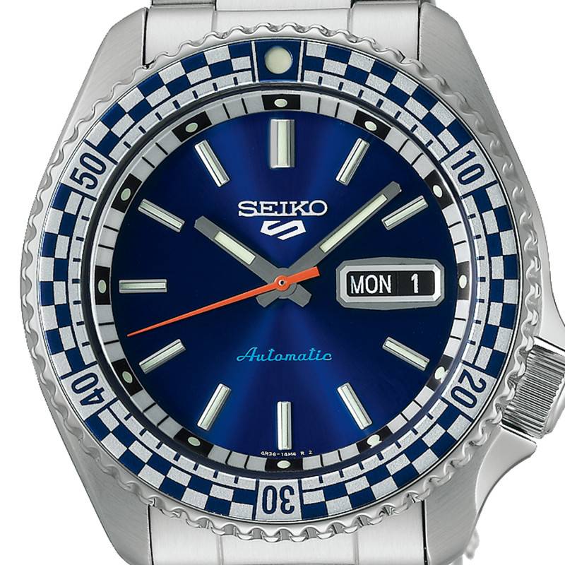  Shop Authentic Seiko 5 Sports Petrol Blue Checker Flag Special Edition Blue Dial Silver Steel Strap Watch For Men - SRPK65K1 - Luxxuri