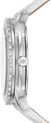 Shop Authentic Michael Kors Runway Three Hand White Dial White Leather Strap Watch For Women - MK6998 - Luxxuri