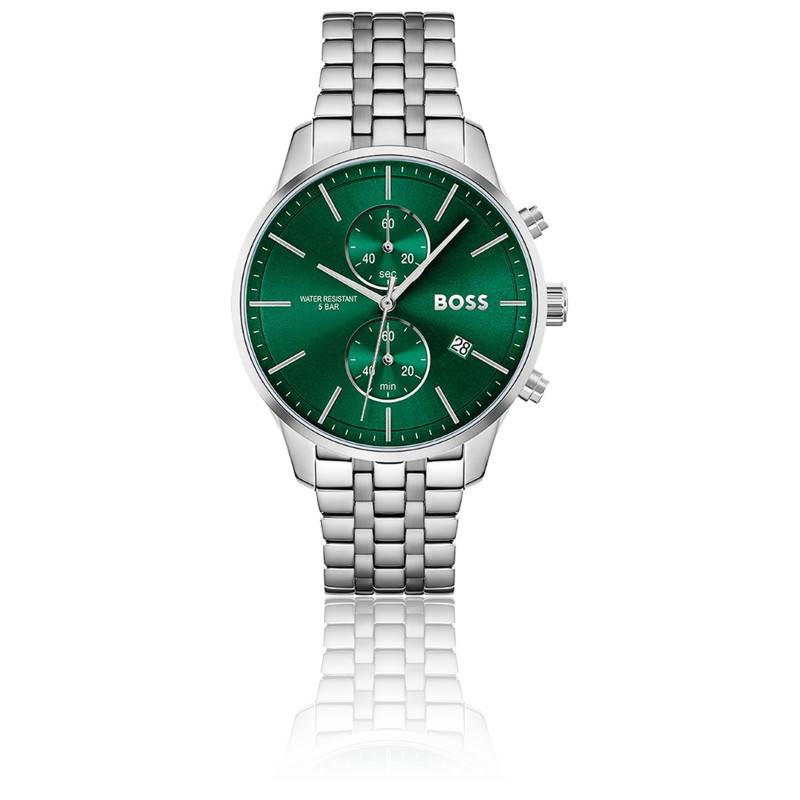  Shop Authentic Hugo Boss Associate Green Dial Silver Steel Strap Watch for Men - 1513975 - Luxxuri