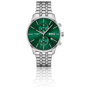  Shop Authentic Hugo Boss Associate Green Dial Silver Steel Strap Watch for Men - 1513975 - Luxxuri