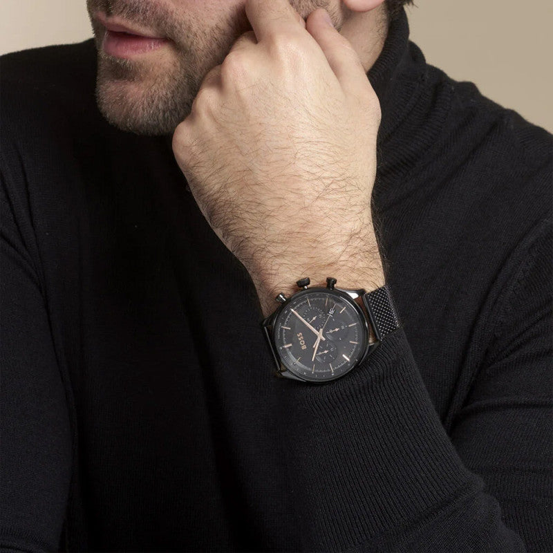  Shop Authentic Hugo Boss Gregor Chronograph Black Dial Black Mesh Bracelet Watch For Men - 1514065 - Luxxuri