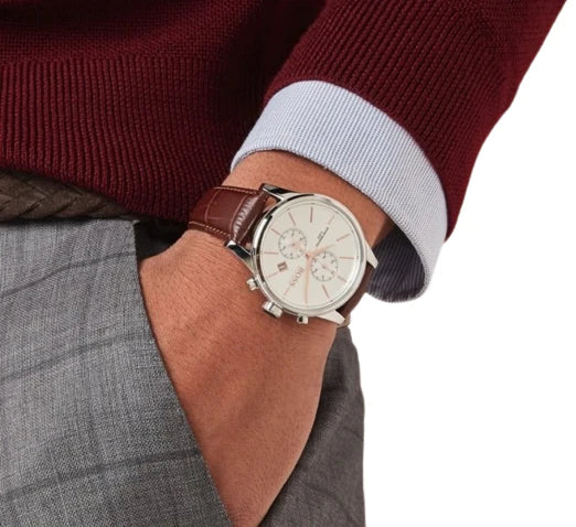  Shop Authentic Hugo Boss Jet Chronograph Quartz Silver Dial Brown Leather Strap Watch For Men - HB1513280 - Luxxuri