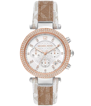  Shop Authentic Michael Kors Parker Chronograph White Dial Two Tone Leather Strap Watch For Women - MK6950 - Luxxuri