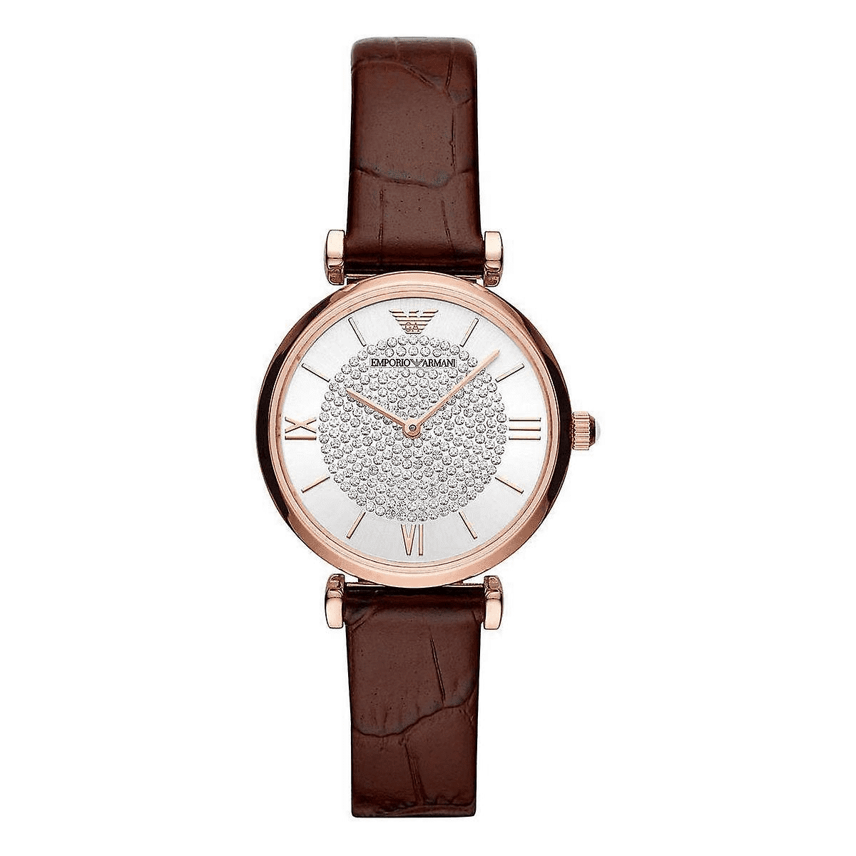  Shop Authentic Emporio Armani Gianni T-Bar Silver Dial Brown Leather Strap Watch For Women - AR11269 - Luxxuri