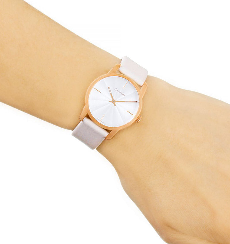  Shop Authentic Calvin Klein City Silver Dial White Leather Strap Watch for Women - K2G236X6 - Luxxuri