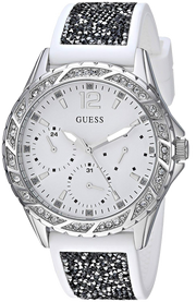  Shop Authentic Guess Swirl Quartz Silver Dial White Silicone Strap Watch for Women - W1096L1 - Luxxuri