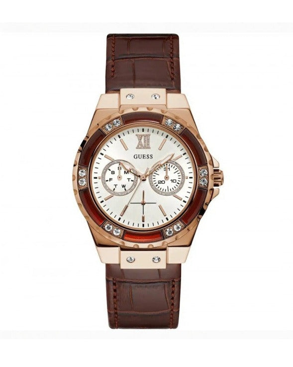  Shop Authentic Guess Limelight Analog White Dial Brown Leather Strap Watch For Women - W0775l14 - Luxxuri