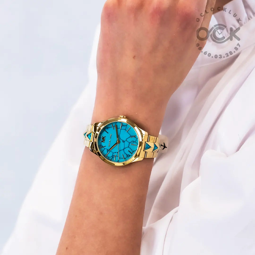  Shop Authentic Michael Kors Petite Runway Mercer Blue Dial Gold Steel Strap Watch For Women - MK6673 - Luxxuri