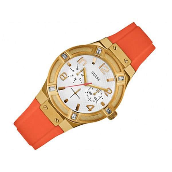  Shop Authentic Guess Jet Setter Golden Dial Orange Rubber Watch For Women - W0564L2 - Luxxuri