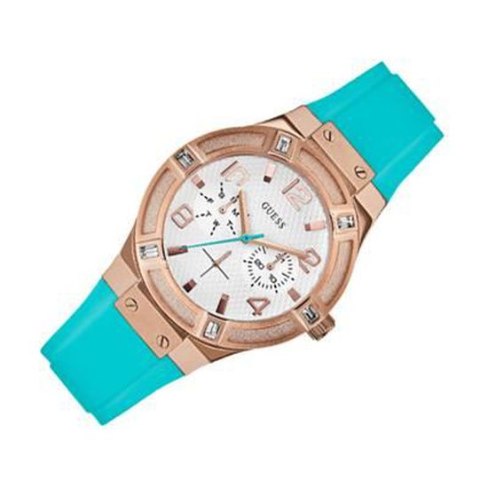  Shop Authentic Guess Jet Setter White Dial Turquoise Silicone Strap Watch For Women - W0564L3 - Luxxuri