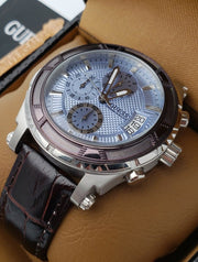  Shop Authentic Guess Pinnacle Chronograph Quartz Blue Dial Brown Leather Strap Watch For Men - W0673G1 - Luxxuri