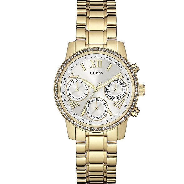  Shop Authentic Guess Mini Sunrise Diamonds Silver Dial Gold Steel Strap Watch for Women - W0623L3 - Luxxuri