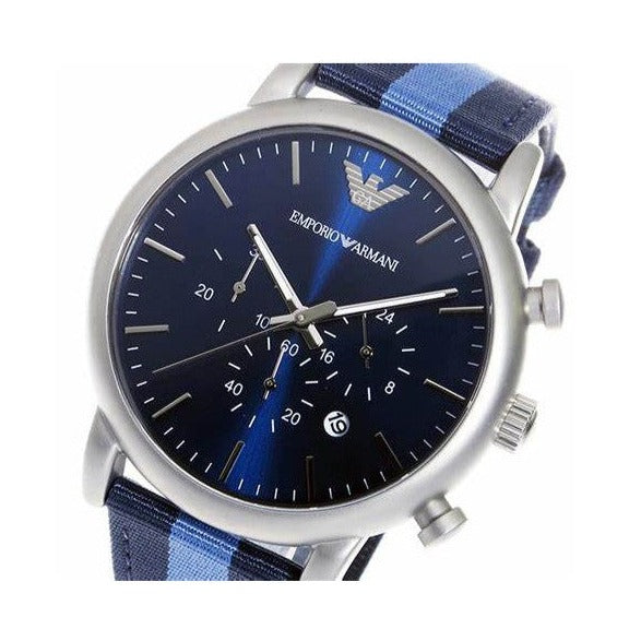  Shop Authentic Emporio Armani Luigi Chronograph Quartz Blue Dial Blue Nylon Strap Watch For Men - AR1949 - Luxxuri