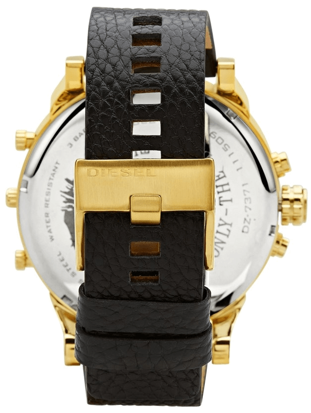  Shop Authentic Diesel Mr Daddy Black & Gold Dial Black Leather Strap Watch For Men - DZ7371 - Luxxuri