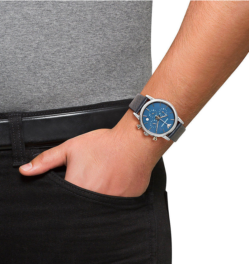  Shop Authentic Emporio Armani Luigi Chronograph Blue Dial Black Leather Strap Watch For Men - AR1736 - Luxxuri