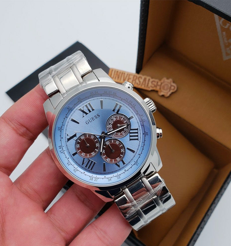  Shop Authentic Guess Horizon Chronograph Quartz Blue Dial Silver Steel Strap Watch for Men - W0379G6 - Luxxuri