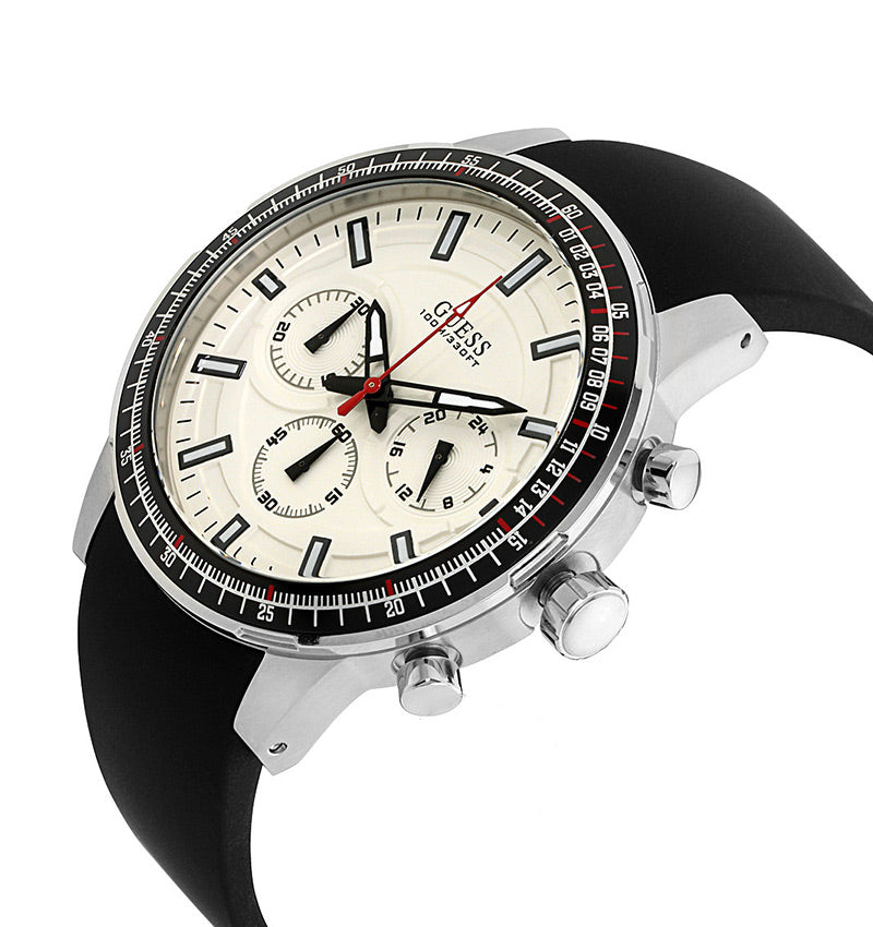  Shop Authentic Guess Fuel Multifunction White Dial Black Rubber Strap Watch for Men - W0802G1 - Luxxuri