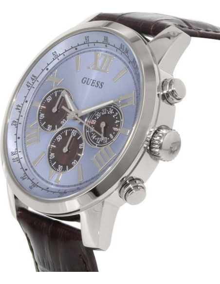  Shop Authentic Guess Horizon Chronograph Analog Blue Dial Brown Leather Strap Watch For Men - W0380G6 - Luxxuri