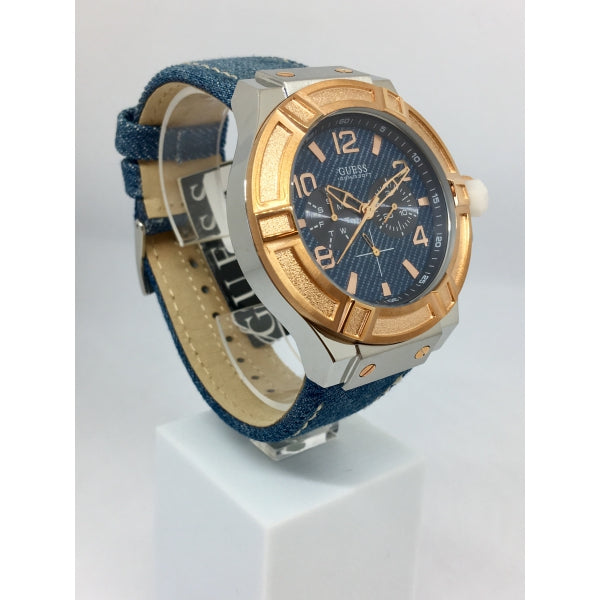  Shop Authentic Guess Rigor Analog Blue Dial Blue Denim Strap Watch For Men - W0040G6 - Luxxuri