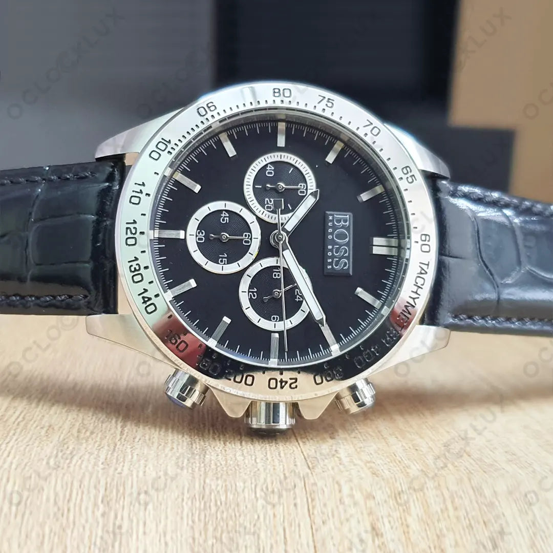  Shop Authentic Hugo Boss Hero Chronograph Black Dial Black Leather Strap Watch For Men - 1513752 - Luxxuri