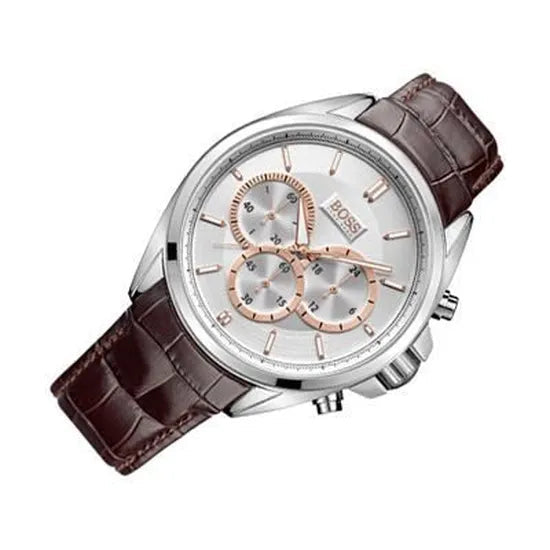  Shop Authentic Hugo Boss Driver Quartz Silver Dial Brown Leather Strap Watch For Men - HB1512881 - Luxxuri